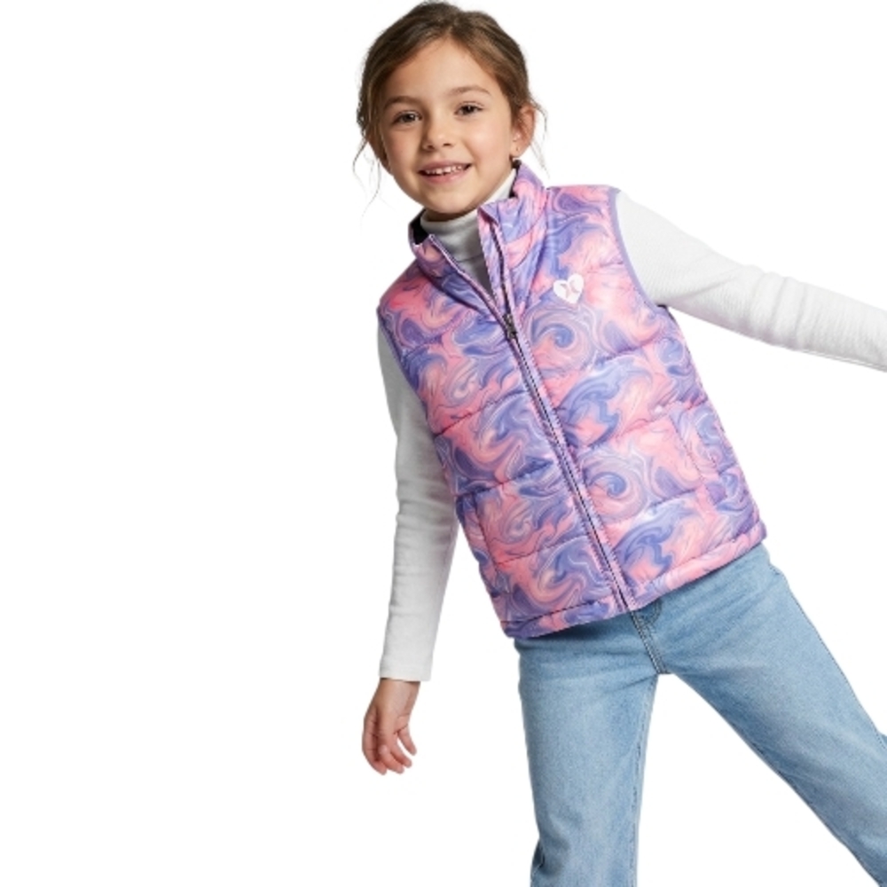 HURLEY Girls' Pastel Dream Swirl Quilted Puffer Vest - Size 7